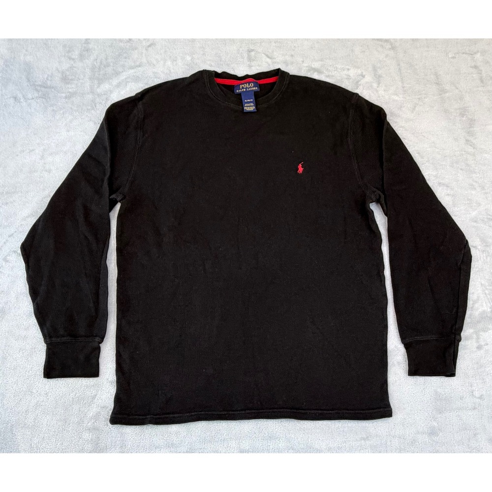 Polo Ralph Lauren Mens Thermal Shirt Waffle Knit Long Sleeve XL Black Pony Logo